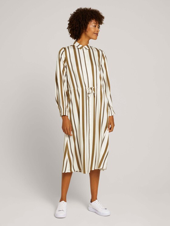 Lange blousejurk met patroon - Vrouwen - green beige stripe Lange blousejurk met patroon - Vrouwen - green beige stripe - 1 - Mine to five