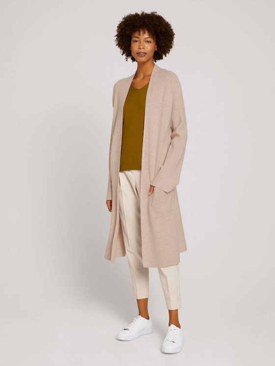 Langer Cardigan mit Taschen - Frauen - powder beige melange Langer Cardigan mit Taschen - Frauen - powder beige melange - 1 - Mine to five