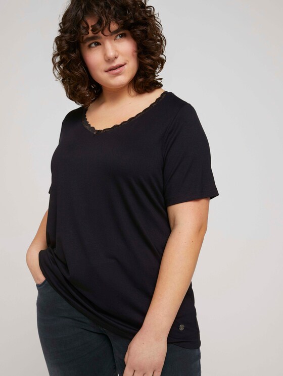 Curvy - T-Shirt mit Spitze - Frauen - Deep Black Curvy - T-Shirt mit Spitze - Frauen - Deep Black - 5 - My True Me