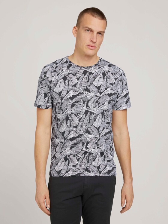 gemustertes T-Shirt - Männer - tarmac grey leaf design gemustertes T-Shirt - Männer - tarmac grey leaf design - 1 - TOM TAILOR