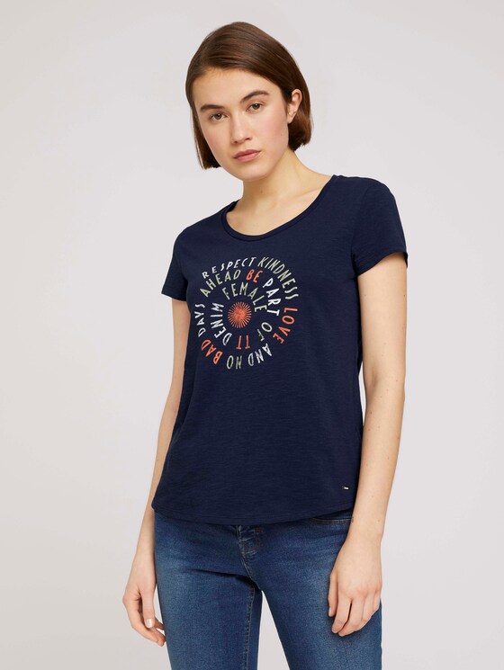 T-Shirt mit Schriftprint - Frauen - Real Navy Blue T-Shirt mit Schriftprint - Frauen - Real Navy Blue - 1 - TOM TAILOR Denim