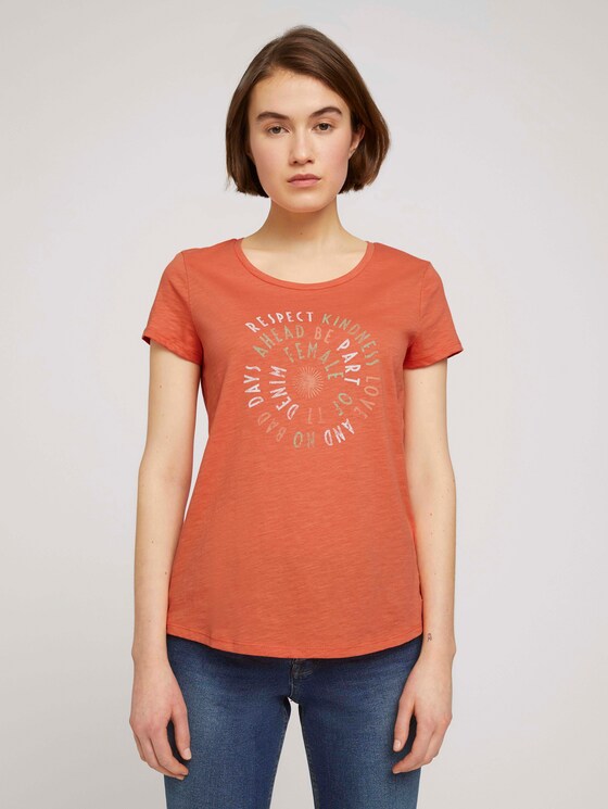 T-Shirt mit Schriftprint - Frauen - sundown coral T-Shirt mit Schriftprint - Frauen - sundown coral - 1 - TOM TAILOR Denim