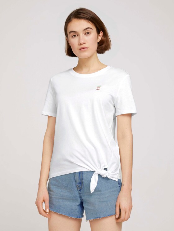 Loose Fit T-Shirt mit Knotendetail - Frauen - Off White Loose Fit T-Shirt mit Knotendetail - Frauen - Off White - 1 - TOM TAILOR Denim