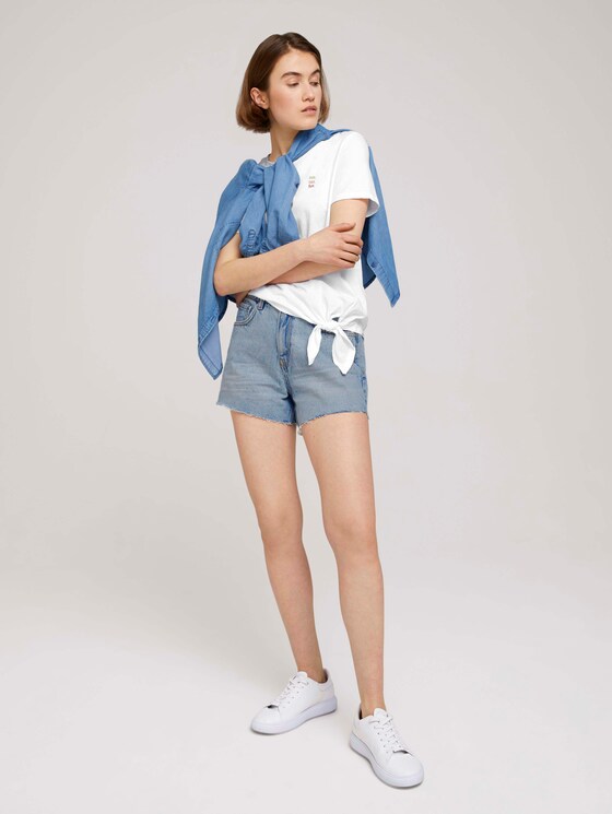Loose Fit T-Shirt mit Knotendetail - Frauen - Off White Loose Fit T-Shirt mit Knotendetail - Frauen - Off White - 3 - TOM TAILOR Denim