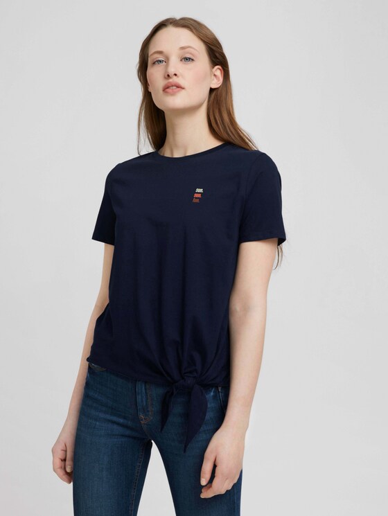Loose Fit T-Shirt mit Knotendetail - Frauen - Real Navy Blue Loose Fit T-Shirt mit Knotendetail - Frauen - Real Navy Blue - 1 - TOM TAILOR Denim