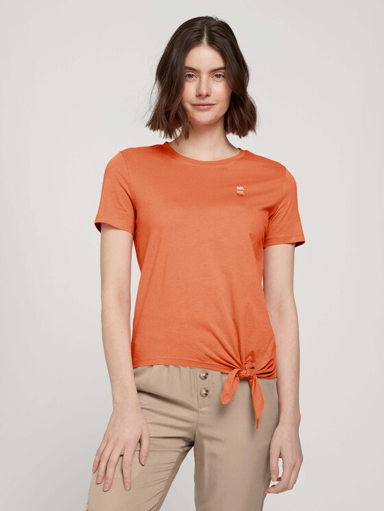 Loose Fit T-Shirt mit Knotendetail - Frauen - sundown coral Loose Fit T-Shirt mit Knotendetail - Frauen - sundown coral - 1 - TOM TAILOR Denim