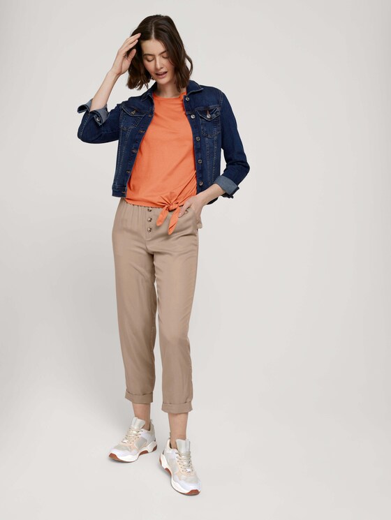 Loose Fit T-Shirt mit Knotendetail - Frauen - sundown coral Loose Fit T-Shirt mit Knotendetail - Frauen - sundown coral - 3 - TOM TAILOR Denim