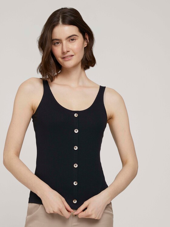 Ripp Top mit Knopfleiste - Frauen - deep black Ripp Top mit Knopfleiste - Frauen - deep black - 1 - TOM TAILOR Denim