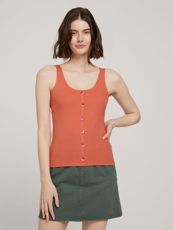 Ripp Top mit Knopfleiste - Frauen - sundown coral Ripp Top mit Knopfleiste - Frauen - sundown coral - 1 - TOM TAILOR Denim