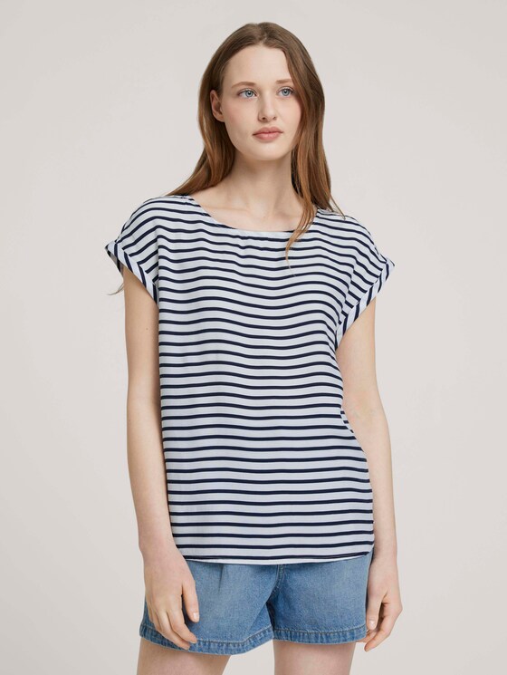 Gemusterte Kurzarmbluse - Frauen - navy white stripe Gemusterte Kurzarmbluse - Frauen - navy white stripe - 1 - TOM TAILOR Denim