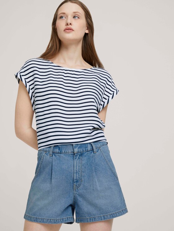 Gemusterte Kurzarmbluse - Frauen - navy white stripe Gemusterte Kurzarmbluse - Frauen - navy white stripe - 5 - TOM TAILOR Denim