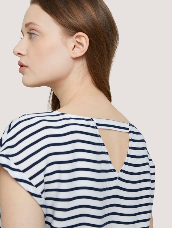 Gemusterte Kurzarmbluse - Frauen - navy white stripe Gemusterte Kurzarmbluse - Frauen - navy white stripe - 9 - TOM TAILOR Denim
