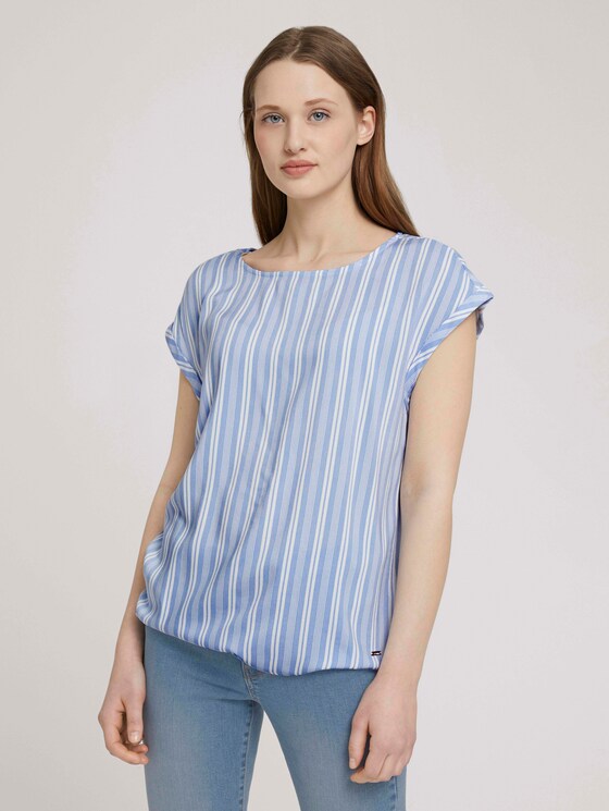 Patterned short-sleeved blouse - Women - light blue vertical stripe Patterned short-sleeved blouse - Women - light blue vertical stripe - 1 - TOM TAILOR Denim