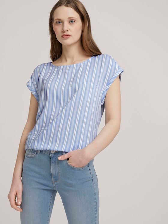 Patterned short-sleeved blouse - Women - light blue vertical stripe Patterned short-sleeved blouse - Women - light blue vertical stripe - 5 - TOM TAILOR Denim