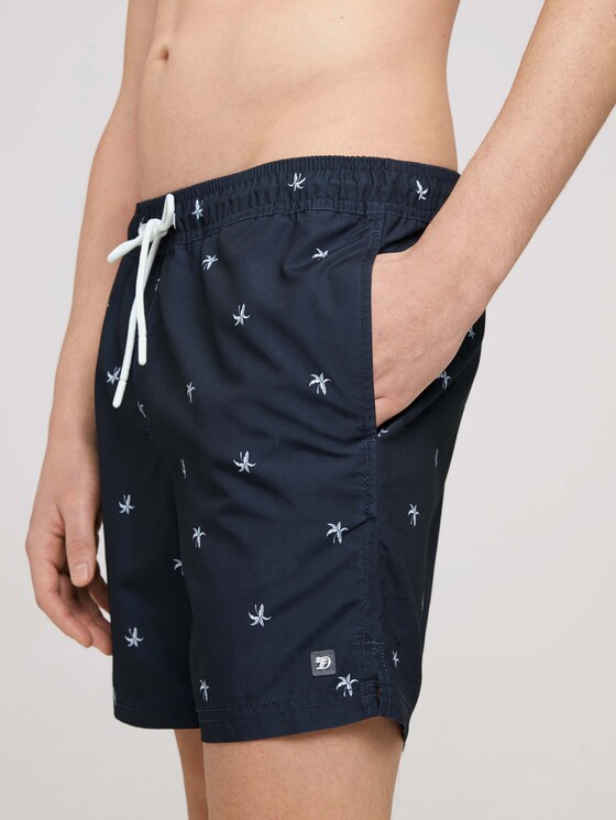 patterned swimming shorts - Men - navy white summer palm print patterned swimming shorts - Men - navy white summer palm print - 9 - TOM TAILOR Denim