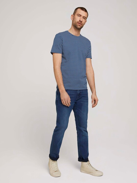 patterned t-shirt made of organic cotton - Men - dark blue small leaf design patterned t-shirt made of organic cotton - Men - dark blue small leaf design - 3 - TOM TAILOR