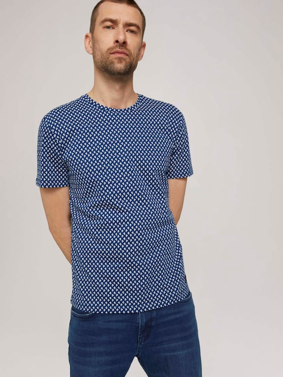 patterned t-shirt made of organic cotton - Men - dark blue small leaf design patterned t-shirt made of organic cotton - Men - dark blue small leaf design - 5 - TOM TAILOR