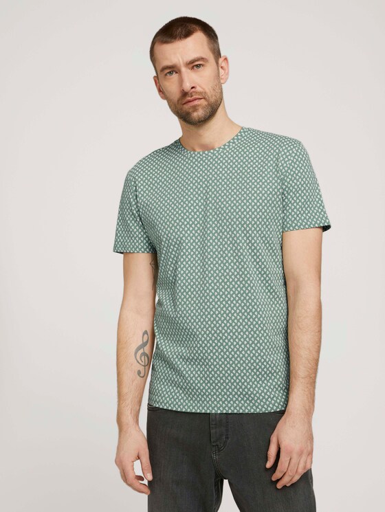 gemustertes T-Shirt aus Bio-Baumwolle - Männer - mint small leaf design gemustertes T-Shirt aus Bio-Baumwolle - Männer - mint small leaf design - 1 - TOM TAILOR