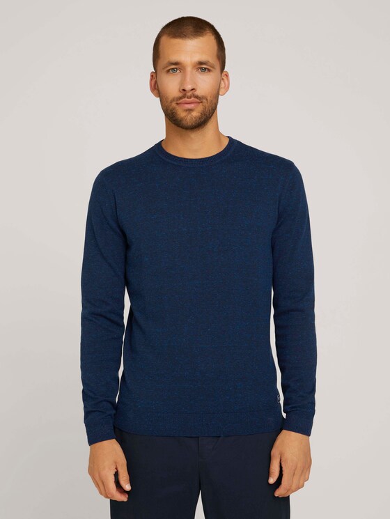 Pullover in Melange-Optik mit recyceltem Polyester - Männer - navy blue heather Pullover in Melange-Optik mit recyceltem Polyester - Männer - navy blue heather - 1 - TOM TAILOR