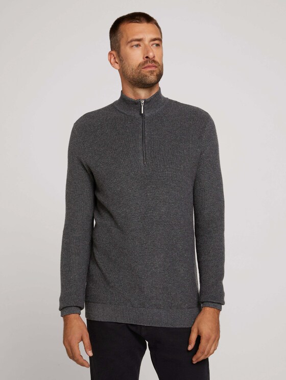 strukturierter Pullover - Männer - Black Grey Melange strukturierter Pullover - Männer - Black Grey Melange - 1 - TOM TAILOR