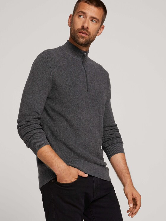 strukturierter Pullover - Männer - Black Grey Melange strukturierter Pullover - Männer - Black Grey Melange - 5 - TOM TAILOR
