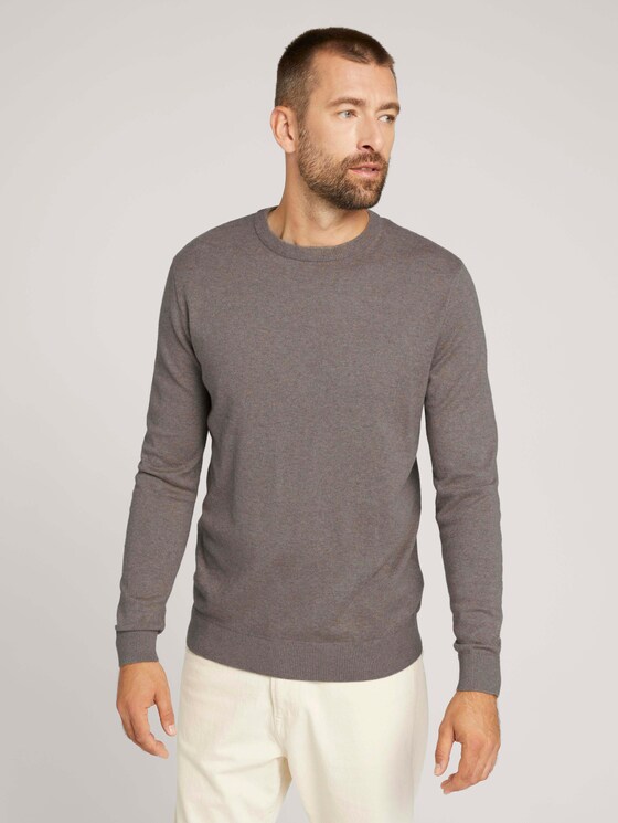 strukturierter Pullover - Männer - light wood taupe melange strukturierter Pullover - Männer - light wood taupe melange - 1 - TOM TAILOR