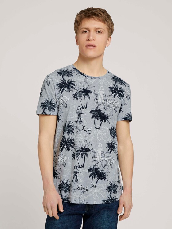 gemustertes T-Shirt - Männer - blue white hula print gemustertes T-Shirt - Männer - blue white hula print - 1 - TOM TAILOR Denim