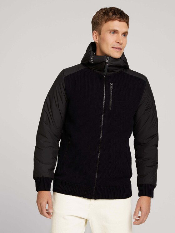 Nylon-Strickjacke mit Kapuze - Männer - Black Nylon-Strickjacke mit Kapuze - Männer - Black - 1 - TOM TAILOR