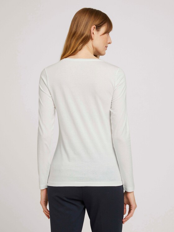 Logo print long-sleeved shirt with organic cotton - Women - Whisper White Logo print long-sleeved shirt with organic cotton - Women - Whisper White - 2 - TOM TAILOR