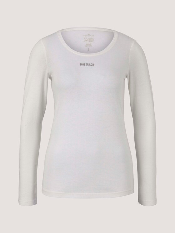 Logo print long-sleeved shirt with organic cotton - Women - Whisper White Logo print long-sleeved shirt with organic cotton - Women - Whisper White - 7 - TOM TAILOR