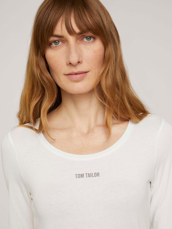 Logo print long-sleeved shirt with organic cotton - Women - Whisper White Logo print long-sleeved shirt with organic cotton - Women - Whisper White - 9 - TOM TAILOR