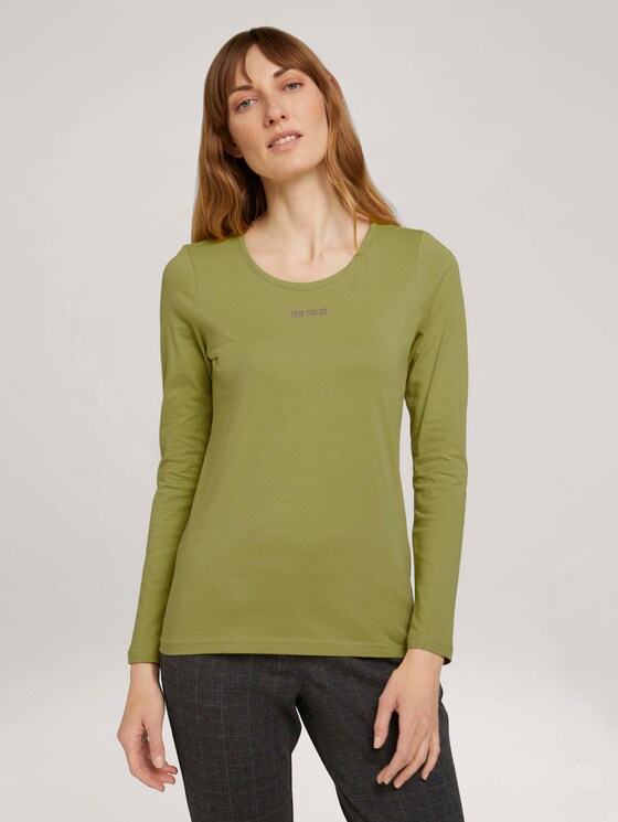 Logo print long-sleeved shirt with organic cotton - Women - green oasis Logo print long-sleeved shirt with organic cotton - Women - green oasis - 1 - TOM TAILOR