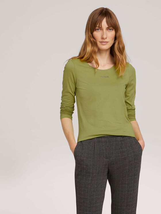 Logo print long-sleeved shirt with organic cotton - Women - green oasis Logo print long-sleeved shirt with organic cotton - Women - green oasis - 5 - TOM TAILOR