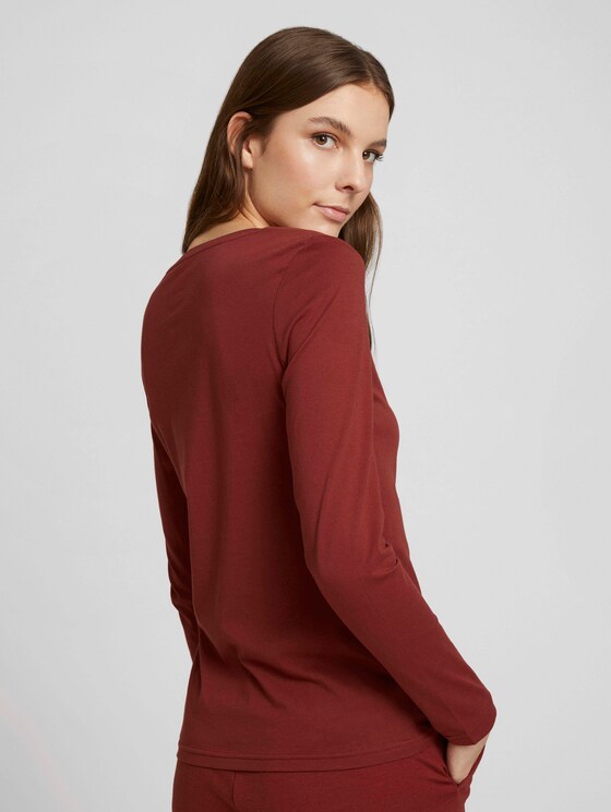 Logo print long-sleeved shirt with organic cotton - Women - dark maroon red Logo print long-sleeved shirt with organic cotton - Women - dark maroon red - 2 - TOM TAILOR