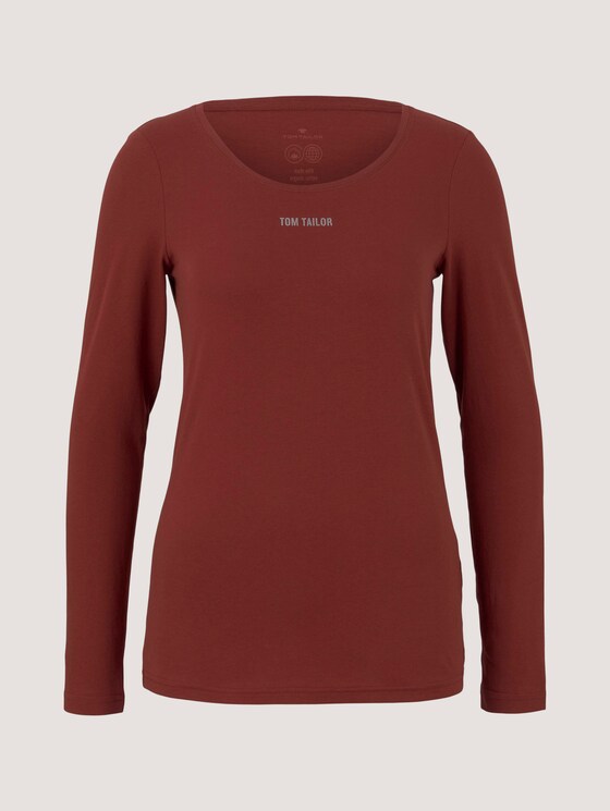 Logo print long-sleeved shirt with organic cotton - Women - dark maroon red Logo print long-sleeved shirt with organic cotton - Women - dark maroon red - 7 - TOM TAILOR