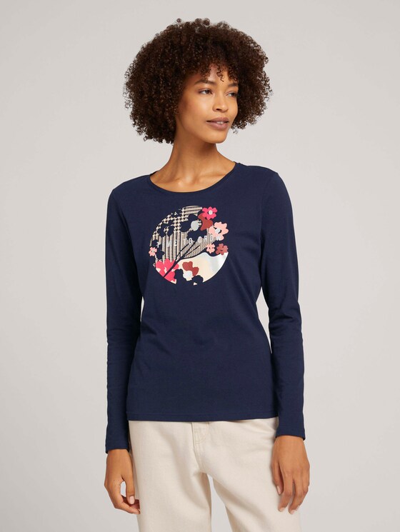 Print Langarmshirt mit Bio-Baumwolle - Frauen - Sky Captain Blue Print Langarmshirt mit Bio-Baumwolle - Frauen - Sky Captain Blue - 1 - TOM TAILOR