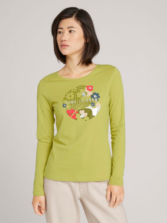 Print Langarmshirt mit Bio-Baumwolle - Frauen - green oasis Print Langarmshirt mit Bio-Baumwolle - Frauen - green oasis - 1 - TOM TAILOR