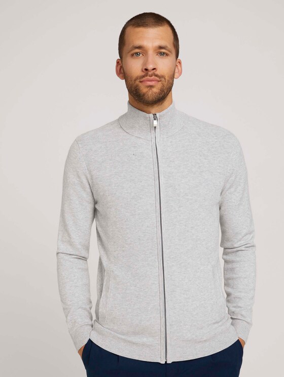 Strickjacke mit TENCEL™ Lyocell - Männer - Light Soft Grey Melange Strickjacke mit TENCEL™ Lyocell - Männer - Light Soft Grey Melange - 1 - TOM TAILOR