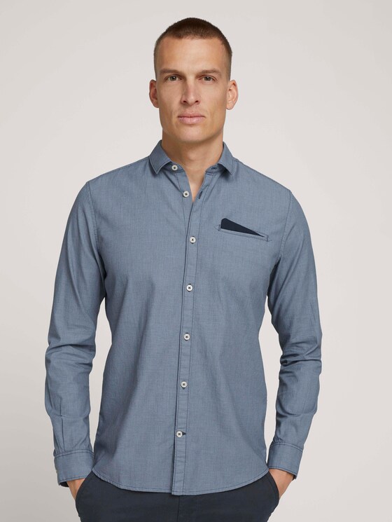 Slim fit shirt with a chest pocket - Men - blue navy structure Slim fit shirt with a chest pocket - Men - blue navy structure - 1 - TOM TAILOR