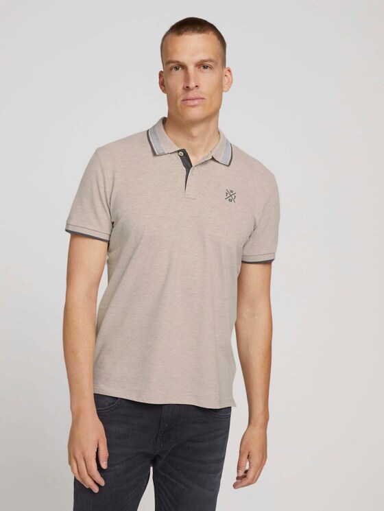 poloshirt met kraagdetail - Mannen - cosy soft beige melange poloshirt met kraagdetail - Mannen - cosy soft beige melange - 1 - TOM TAILOR