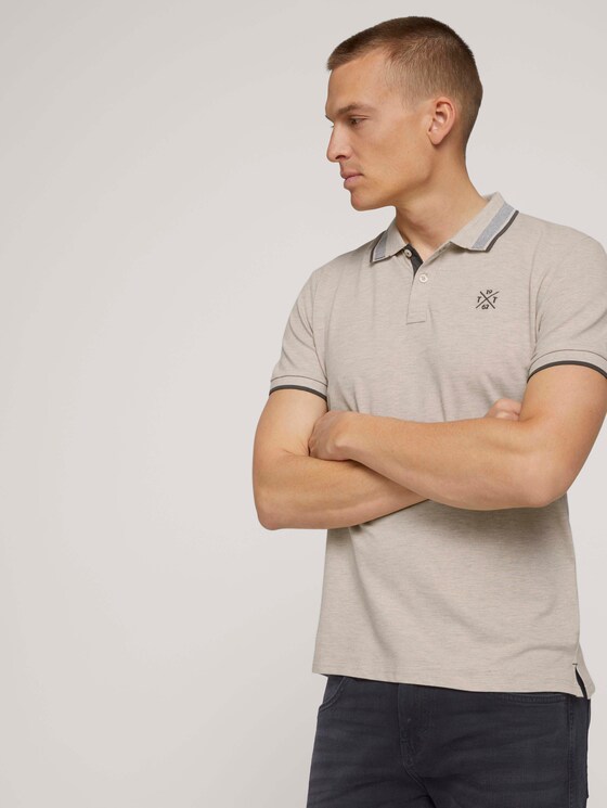 poloshirt met kraagdetail - Mannen - cosy soft beige melange poloshirt met kraagdetail - Mannen - cosy soft beige melange - 5 - TOM TAILOR