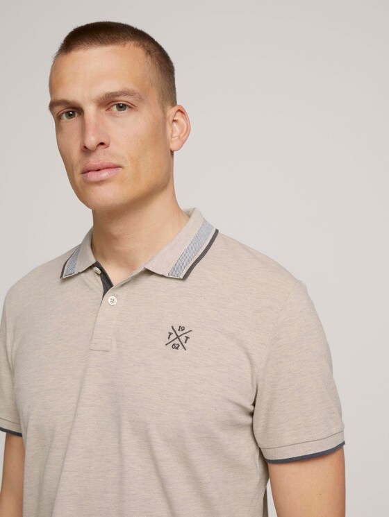 poloshirt met kraagdetail - Mannen - cosy soft beige melange poloshirt met kraagdetail - Mannen - cosy soft beige melange - 9 - TOM TAILOR
