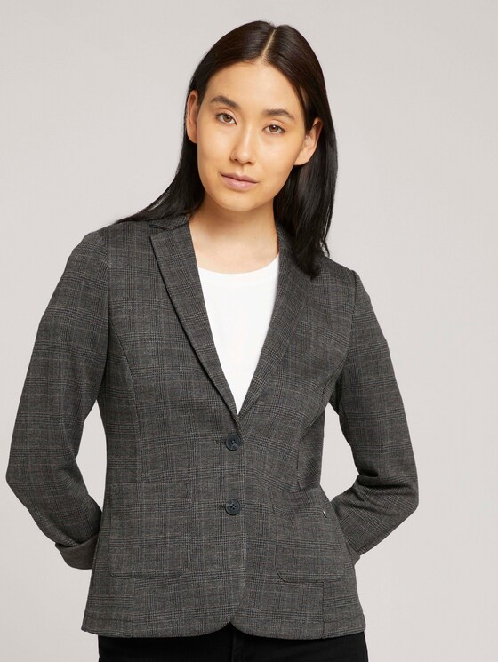 Karierter Slim Fit Blazer - Frauen - grey glencheck Karierter Slim Fit Blazer - Frauen - grey glencheck - 1 - TOM TAILOR