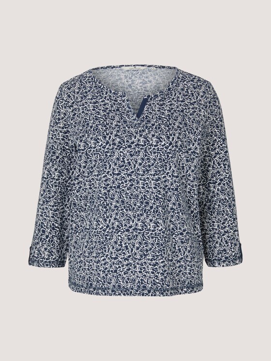 Gemustertes Henleyshirt mit Bio-Baumwolle - Frauen - blue offwhite minimal Gemustertes Henleyshirt mit Bio-Baumwolle - Frauen - blue offwhite minimal - 7 - TOM TAILOR