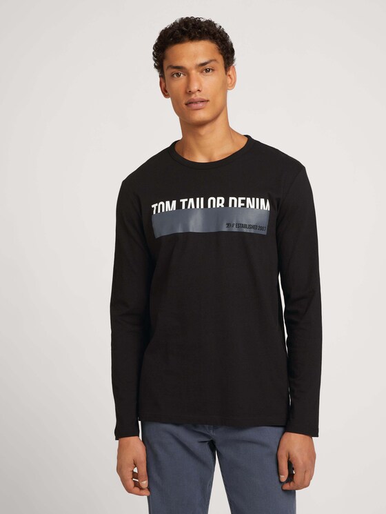 Long-sleeved shirt with a print - Men - Black Long-sleeved shirt with a print - Men - Black - 1 - TOM TAILOR Denim