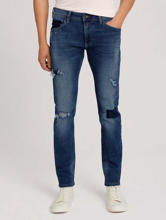 Slim Piers-jeans met biologisch katoen - Mannen - Destroyed Mid Stone Blue Denim Slim Piers-jeans met biologisch katoen - Mannen - Destroyed Mid Stone Blue Denim - 1 - TOM TAILOR Denim