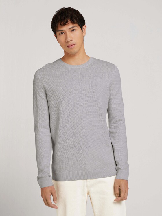 strukturierter Pullover - Männer - off white grey mouline strukturierter Pullover - Männer - off white grey mouline - 1 - TOM TAILOR Denim