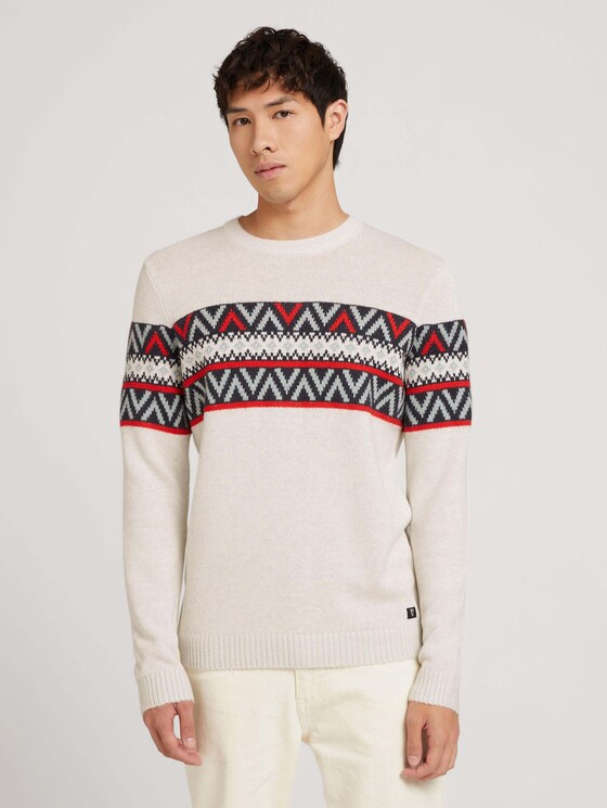 Jumper with a pattern - Men - light beige ice red jacquard Jumper with a pattern - Men - light beige ice red jacquard - 1 - TOM TAILOR Denim