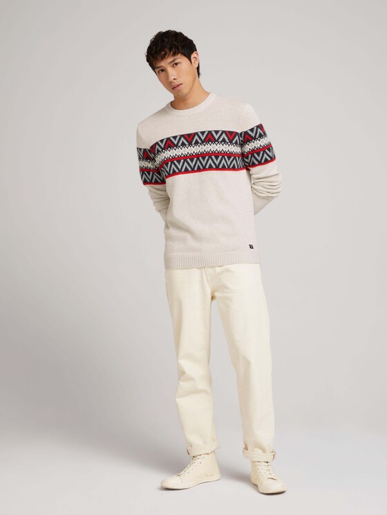 Jumper with a pattern - Men - light beige ice red jacquard Jumper with a pattern - Men - light beige ice red jacquard - 3 - TOM TAILOR Denim