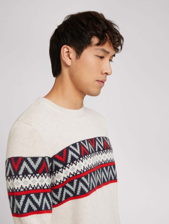 Jumper with a pattern - Men - light beige ice red jacquard Jumper with a pattern - Men - light beige ice red jacquard - 9 - TOM TAILOR Denim